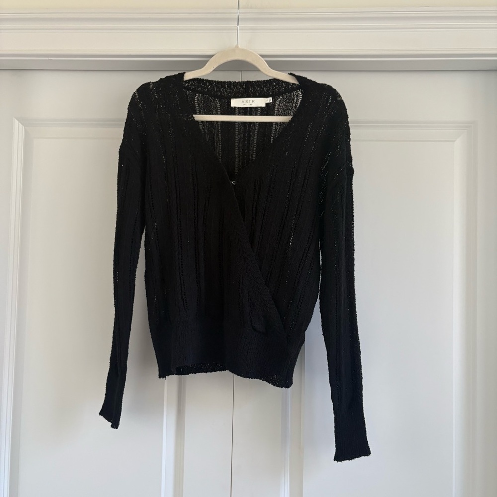 Astr The Label Black V-Neck Faux Wrap Sweater